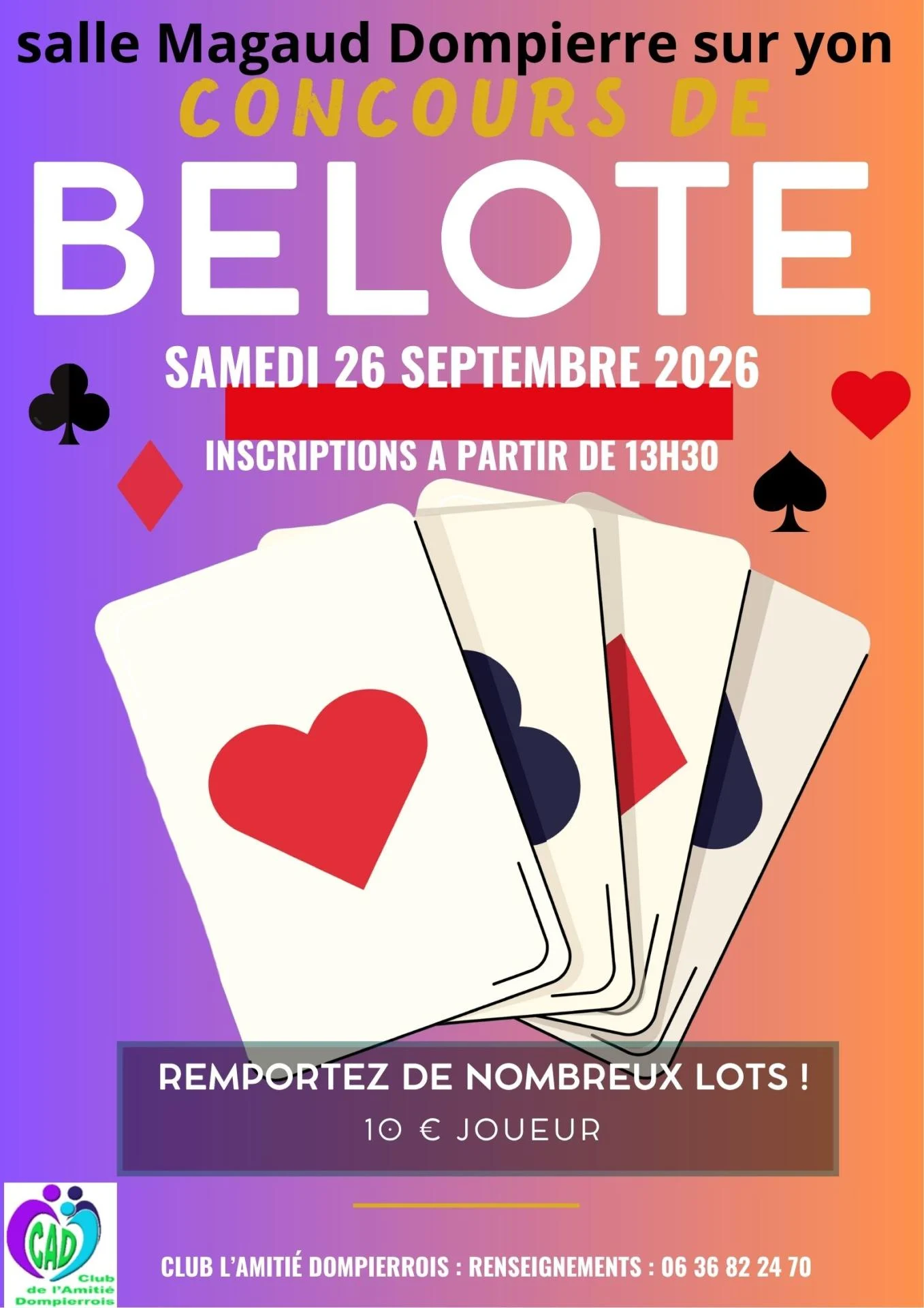 Affiche concours de belote moderne rouge