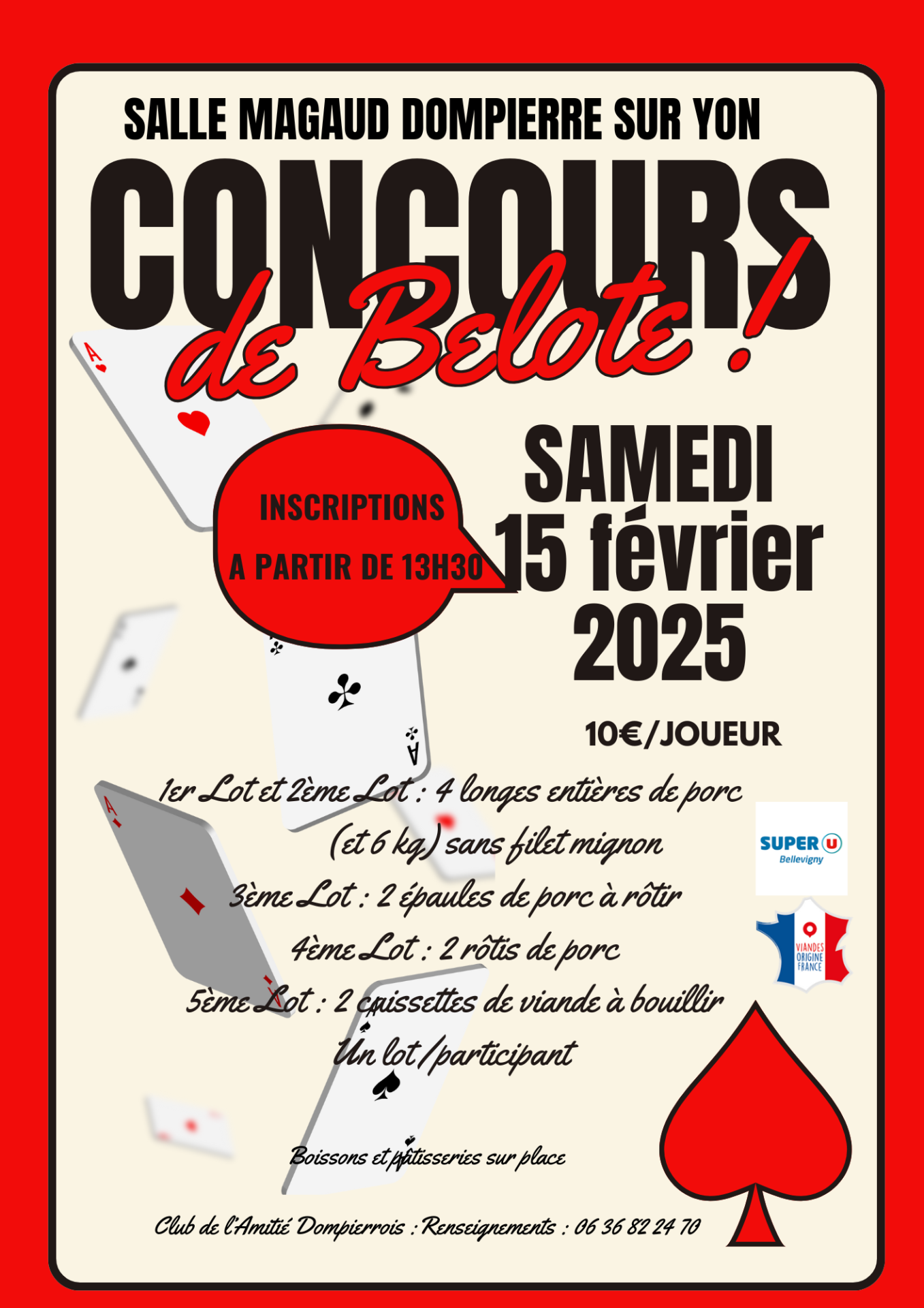 Rouge blanc noir colore moderne illustrations evenement concours de belote affiche poster